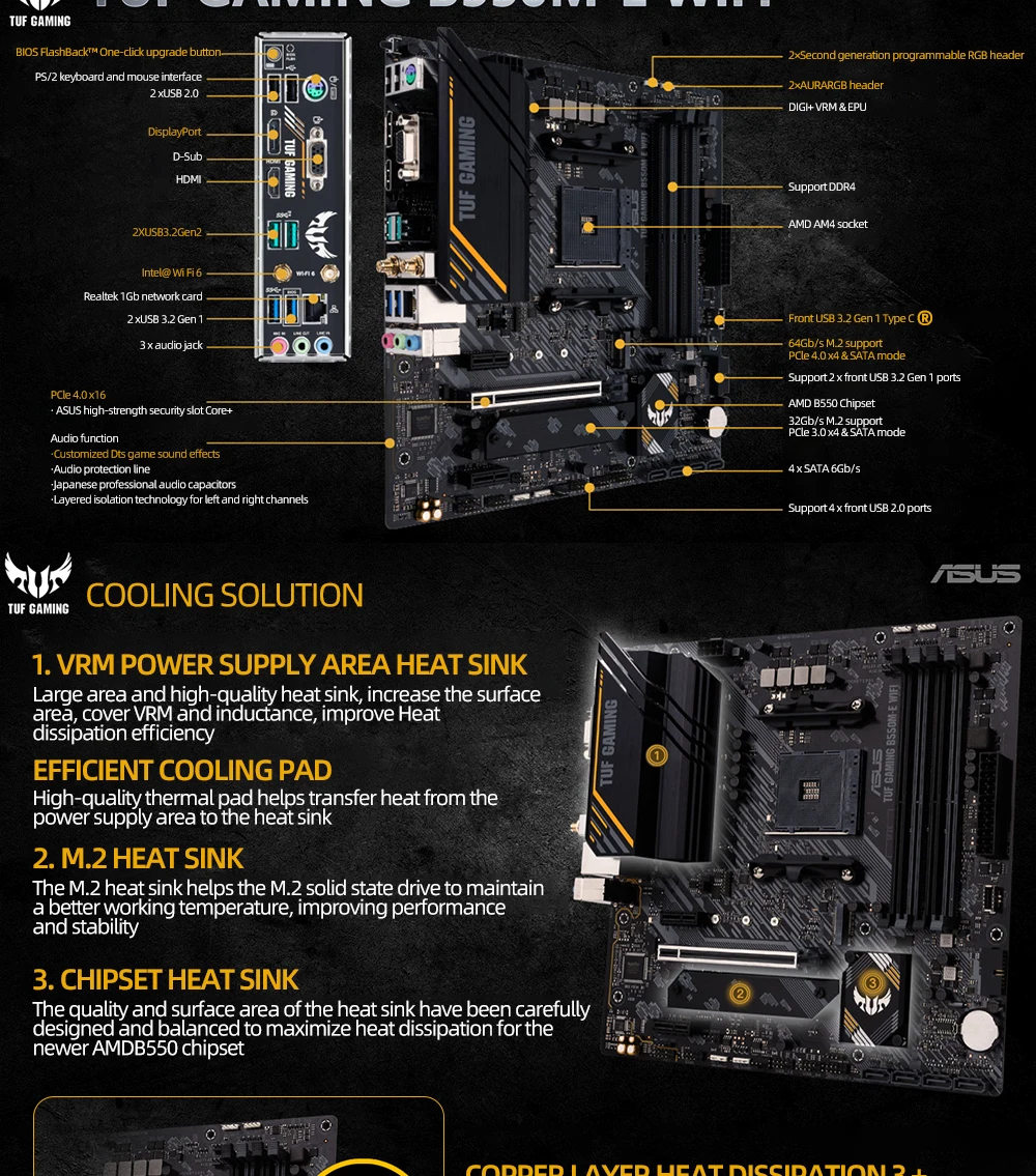 the best pc motherboard ASUS New TUF GAMING B550M-E (WI-FI) Motherboard Mining Kit Ryzen AM4 CPU Micro-ATX B550M AMD B550 DDR4 Xeon 4600(OC) MHz 128G motherboards computer