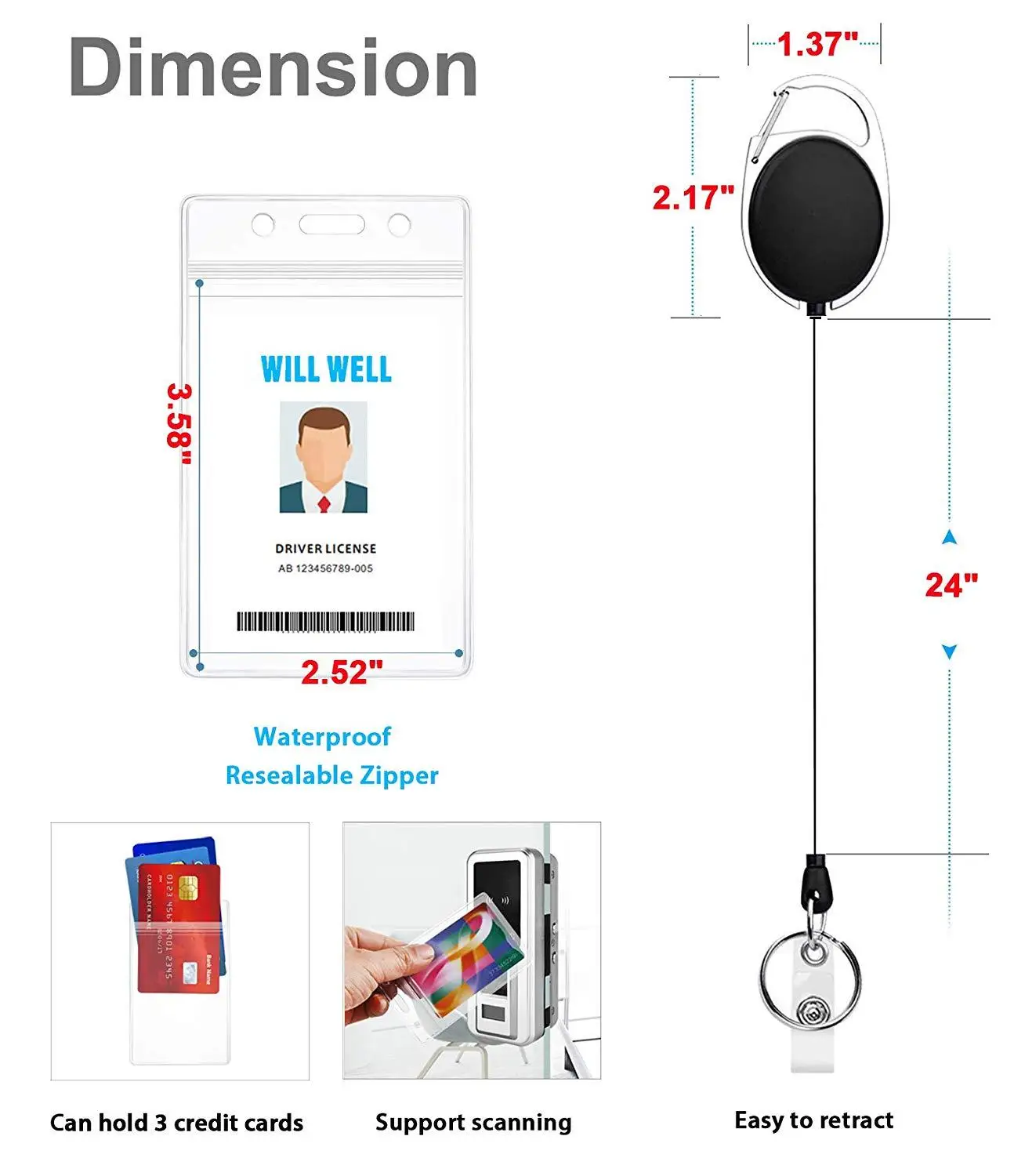 1pcs Retractable ID Badge Holder PU Leather Porte Bus Pass Case Cover Transparent Men Women's Bank Credit Card Holder credit card holder,card holder,card wallet,id card case,id card holder,business card holder