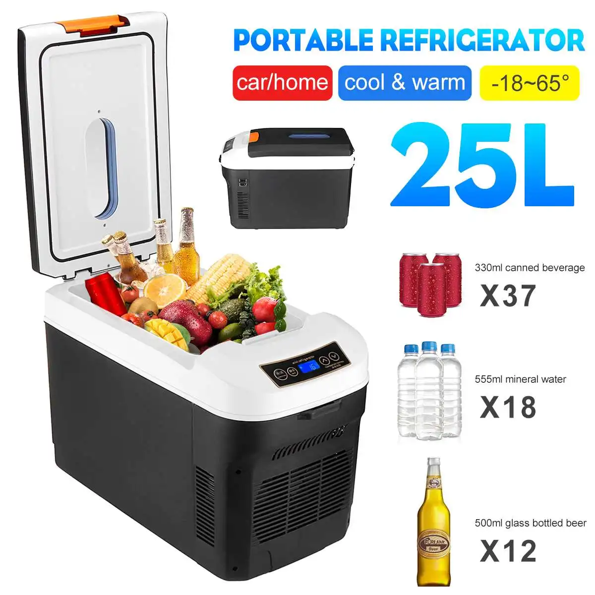 Geräumiger Mini Kühlschrank Cooler 25 Liter mit Nachtschaltung  12 V +220V PKW 