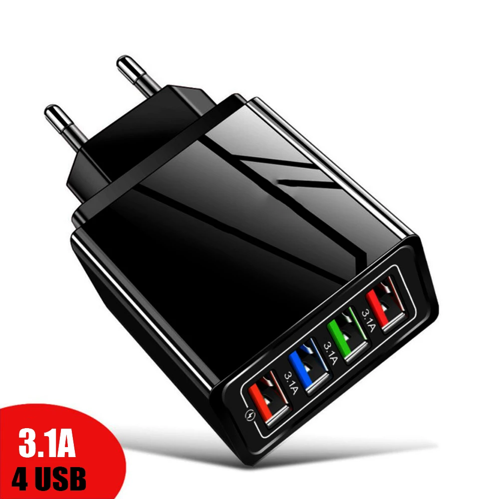 

4 USB Smartphone Charger 3A Multiple USB Charger Mobile Phone Accessories for iPhone Samsung Xiaomi Redmi Huawei Honor Meizu HTC