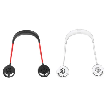 

2 Set 2000 MAh USB Fan Bladeless Fan Hanging Rechargeable Mini Sports Fans Air Conditioner, Black-Red & White