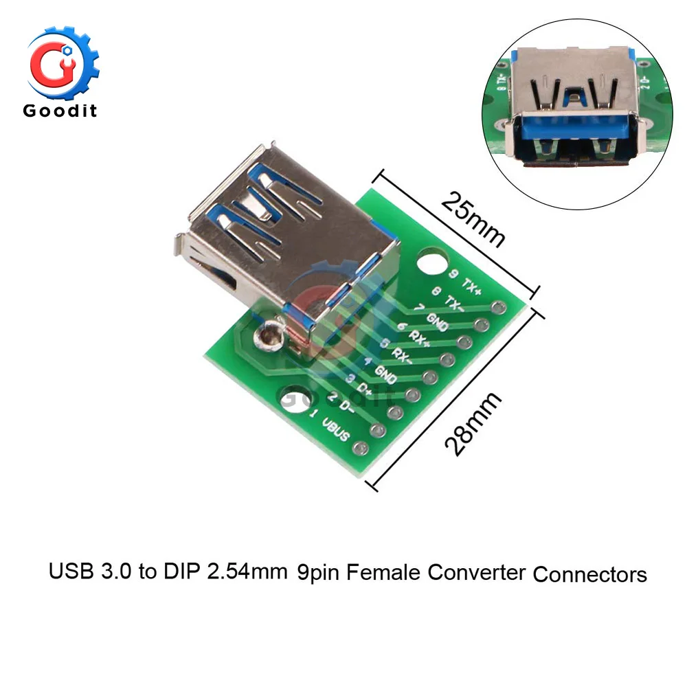 Female USB 3.0 Micro Mini USB A Male USB 2,0 3,0 A Female USB B разъем интерфейс для 2,54 мм DIP PCB конвертер адаптер Breakout Board - Цвет: Female USB 3.0