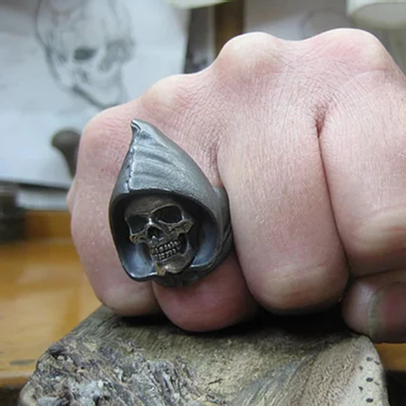 Jude Jewelers 6mm Stainless Steel Gothic Skull Biker Ring 