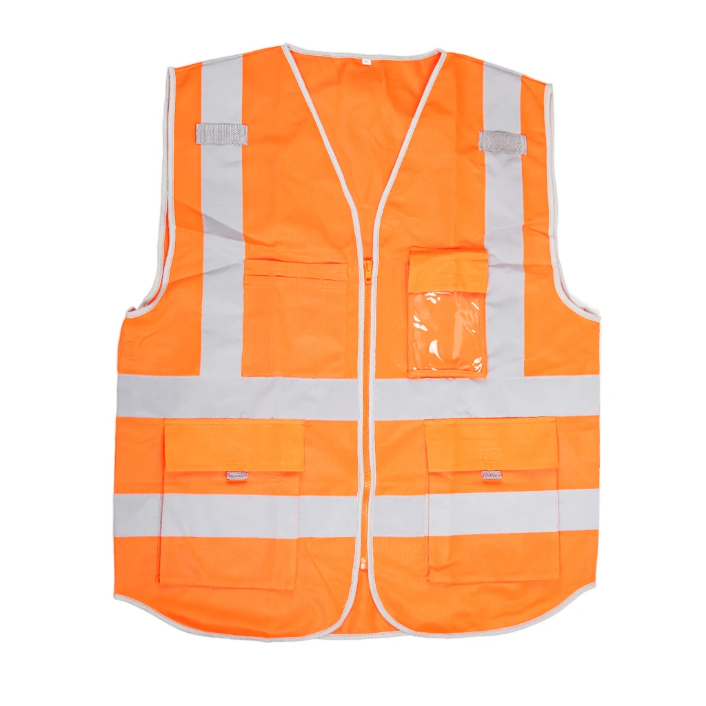 Hi-Vis жилет безопасности W/Zipper Светоотражающая куртка безопасности жилет 4 кармана пальто - Цвет: Оранжевый