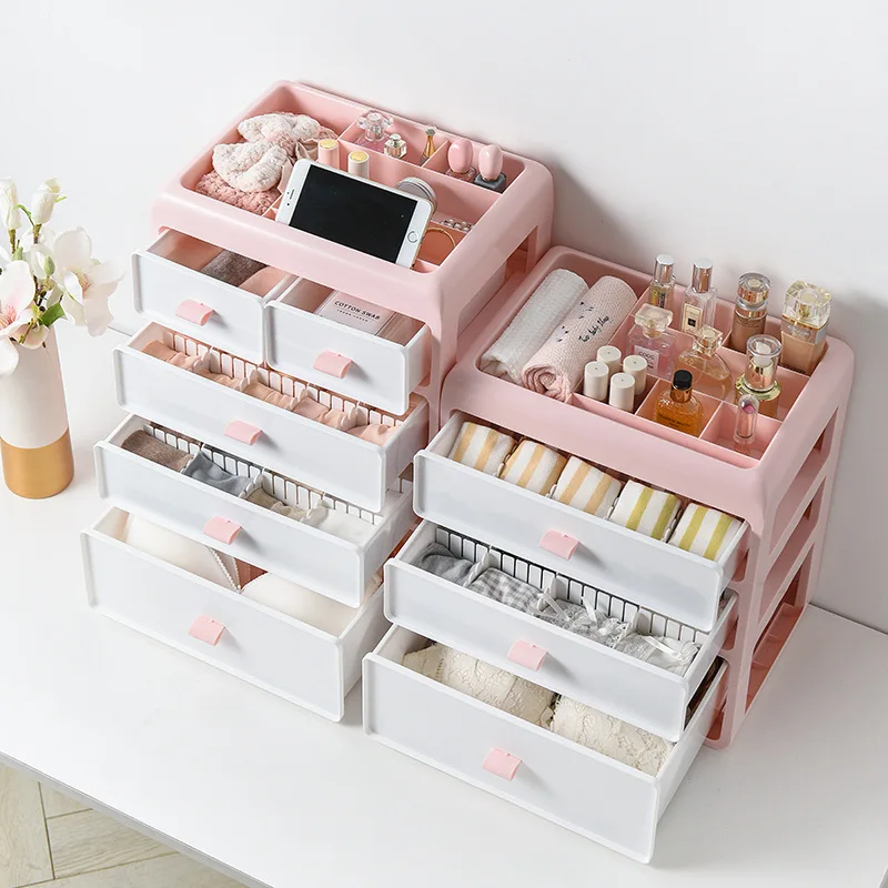 

Underwear Storage Box Socks Knicker Drawer-type Seperated Three-in-One Finishing Box Bra Women's Household Three-piece Set Parti