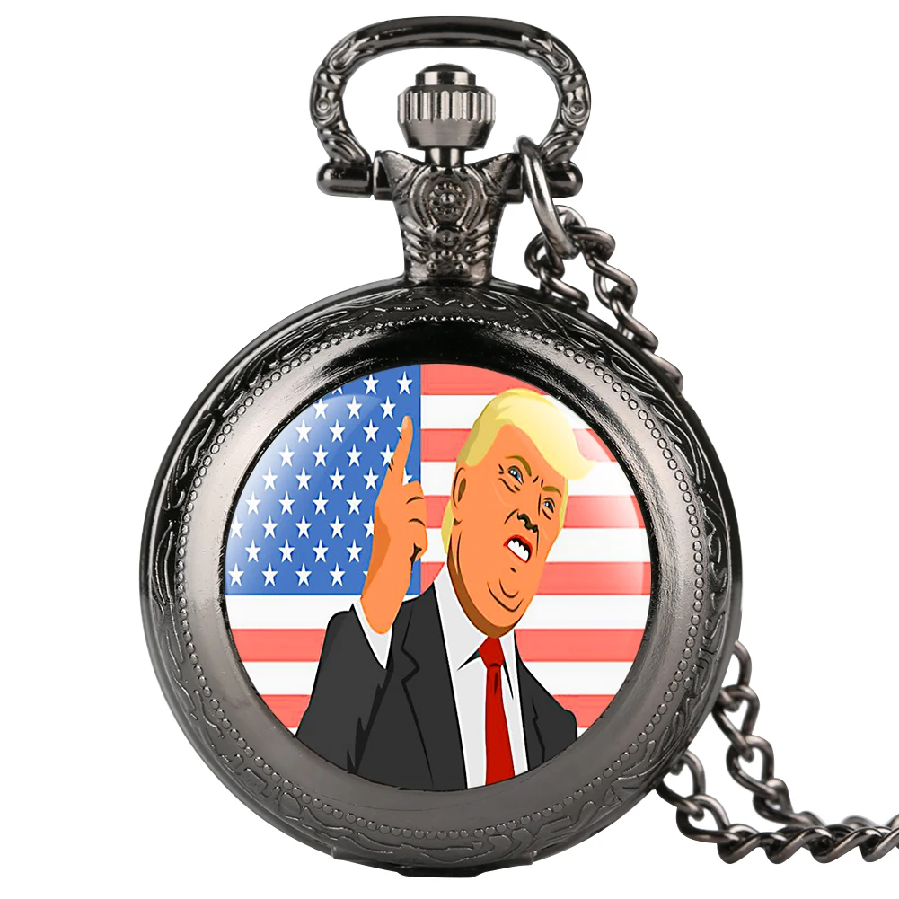 Превосходный кварц Трамп президент шаблон карманные часы для мужчин практичный черный тонкий цепочка Кулон Женщин Ожерелье relogio de bolso