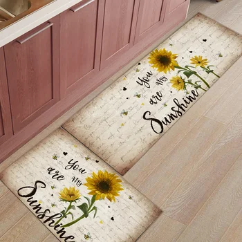 

2Pcs/Set Sunflower Retro Letter Bee Long Kitchen Mat Bath Carpet Floor Mat Home Entrance Doormat Living Room Floor Mats Rug