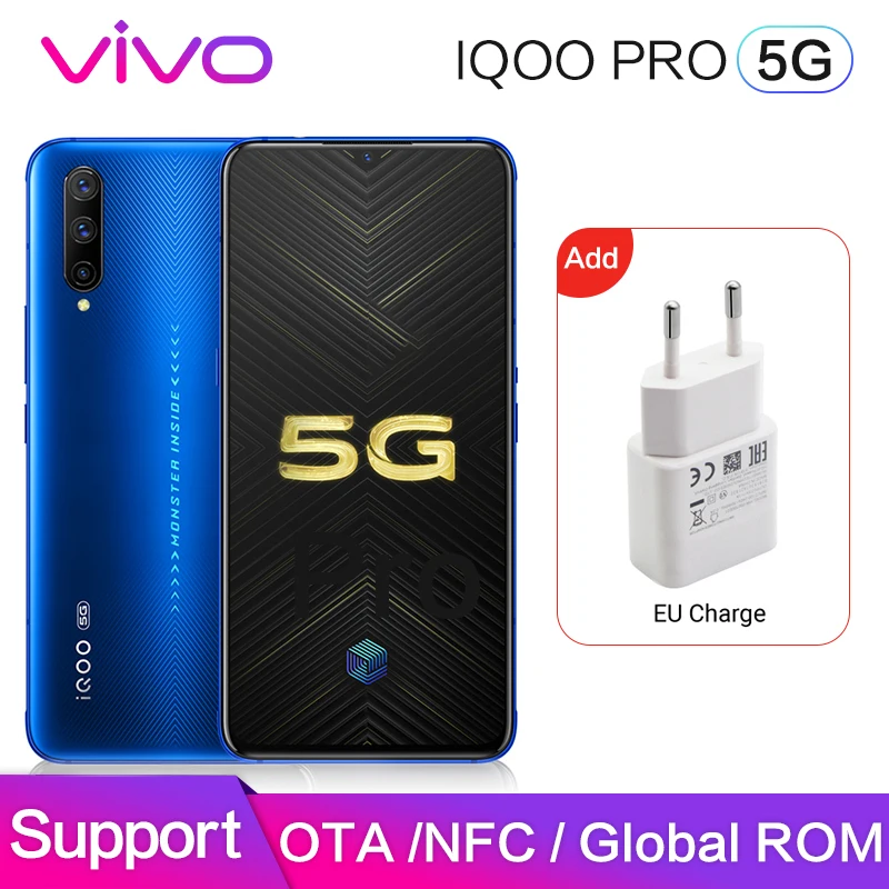 Vivo iQOO Pro 5G поддержка глобальной rom Google Play NFC 6,4" экран 48MP камера 44 Вт Быстрая зарядка Смартфон Snapdragon