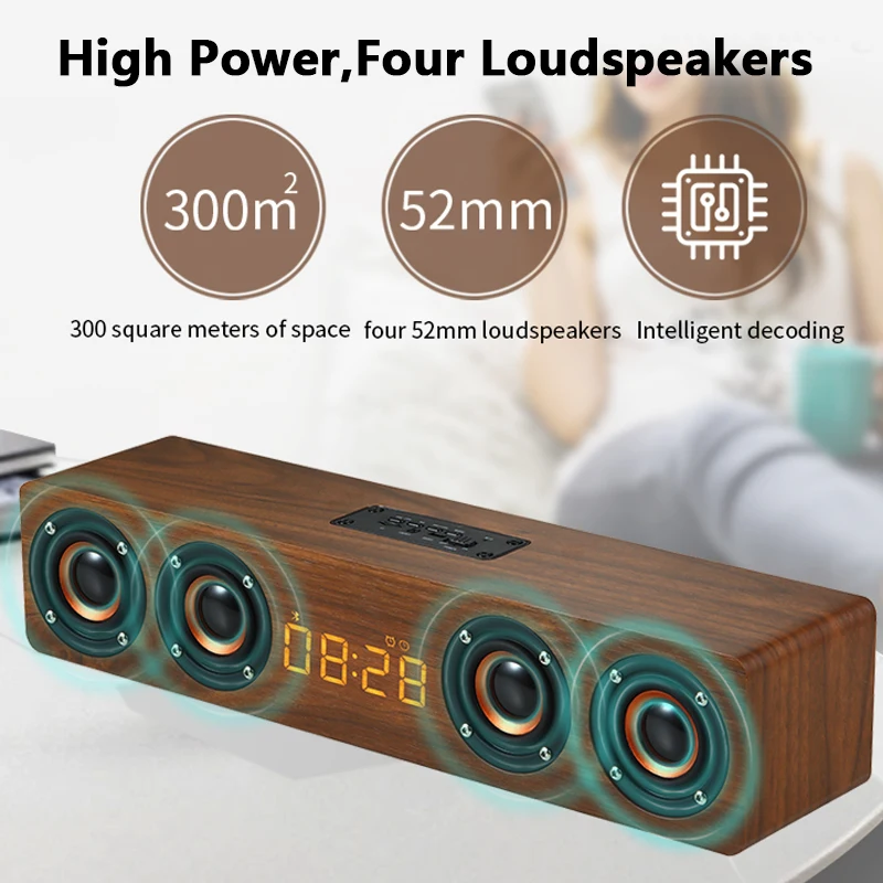 Powerful Wooden TV Soundbar 20W Portable Bluetooth