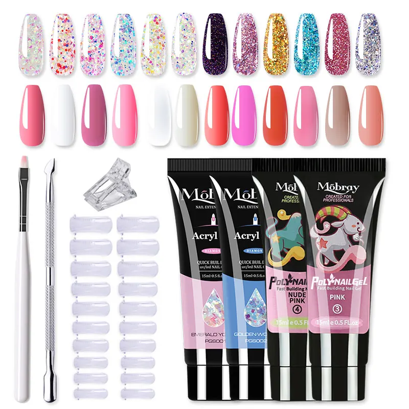 Mobray Poly Nail Gel Set All For Quick Extension Nail Manicure Set Gel  Cuticle Pusher Finger Extend Mold Nail Tool Kit