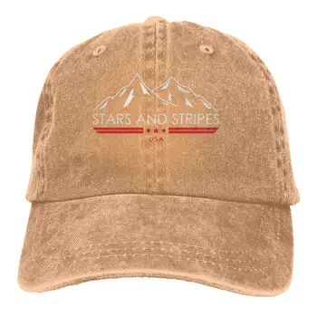 

Men&Women Adjustable Denim Fabric Baseball Caps Stars and Stripes Trucker Cap