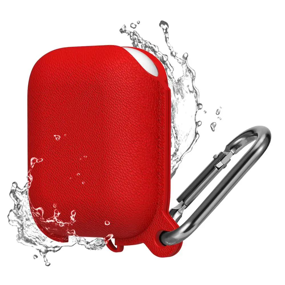 Red Litchi водонепроницаемый чехол для наушников для Airpods 1 2 чехол противоударный мягкий силиконовый защитный чехол для Airpods чехол с крючком - Цвет: Red