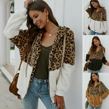 

Women Plush Stitch Leopard Teddy Bear Fleece Thick Coat Ladies Jacket Winter Warm Hoodie Sweater Jumper Outwear Hooded Overcoat
