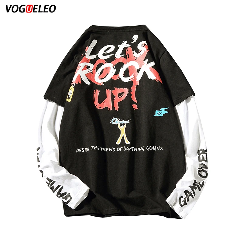 VOGUELEO стиль модная поддельная рубашка из двух частей Осенняя мужская одежда с длинными рукавами оверсайз цветочный принт Повседневная тонкая