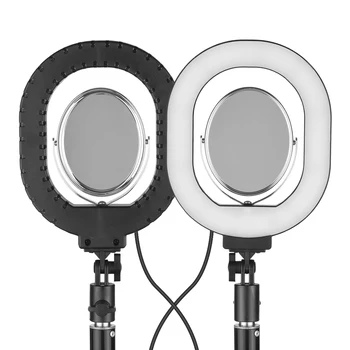 

Portable 6 Inch Oval-Shaped LED Ring Light Dimmable Color Temperature with Double Sided Mirror Selfie Fill-in Light for Makeup