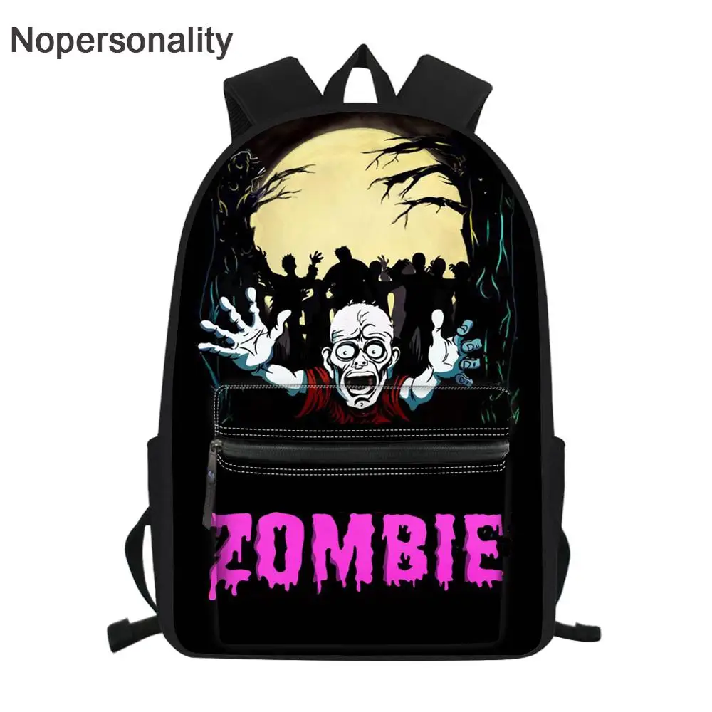 Nopersonality Teenages Personality Zombie Print School Bag Cool Skull  Student Primary Elementary Bookbags Black Bagpack for Boys