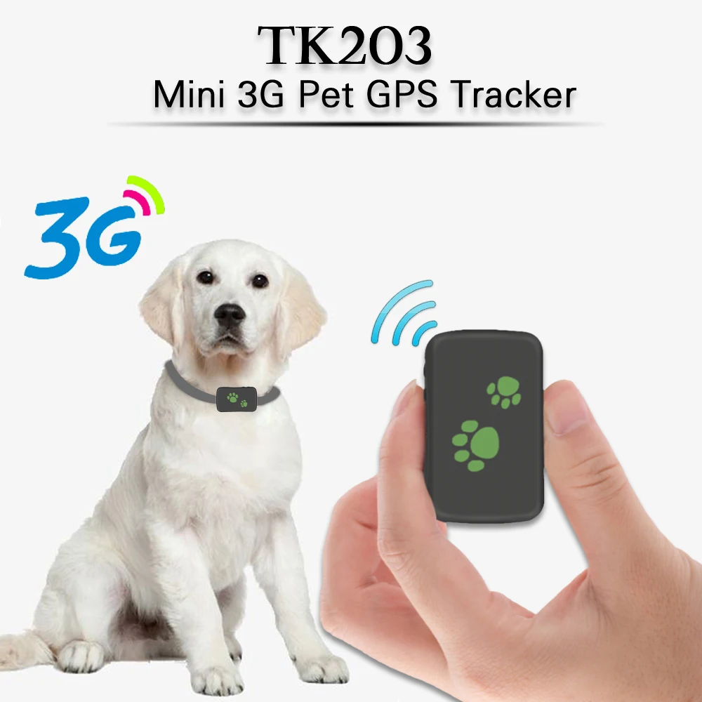 Mini 3G GPS Tracker For Dog Cat Pet TK203 GPS Locator With Real Time