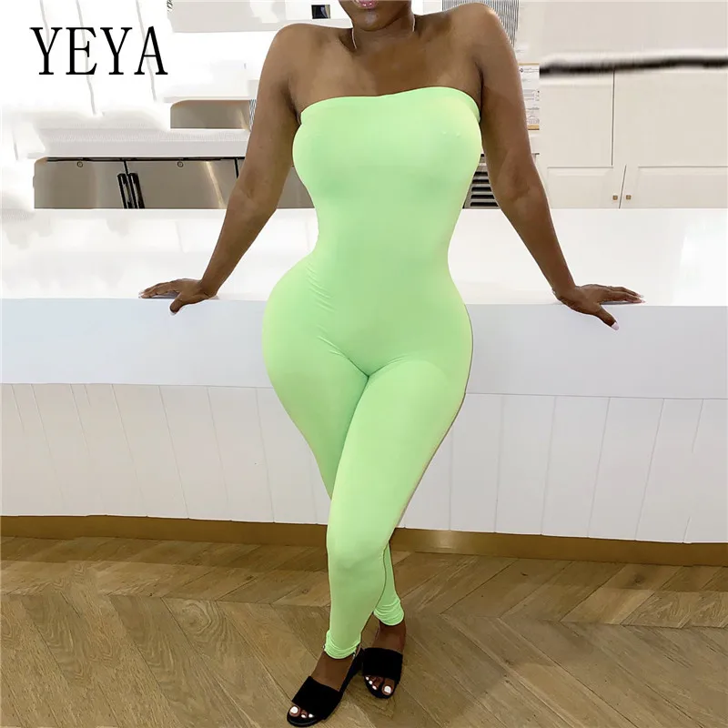 

YEYA Black Sleeveless Summer Sexy Solid Color Strapless Rompers Womens Jumpsuit Off Shoulder Bandage Night Party Club Bodysuit