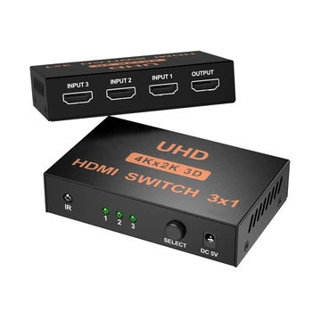 

4K Video HDMI Switch Switcher with IR Remote Control HDMI Splitter 3 in 1 Out Amplifier Display for HDTV DVD PS3