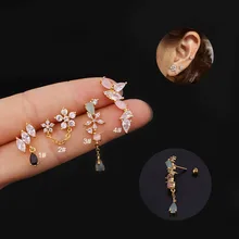 Chissen nowy 1pc 20g sztabka ze stali nierdzewnej i Multicolor kryształ chrząstka ucha Helix Piercing biżuteria śruba kolczyk zapinany z tyłu Stud