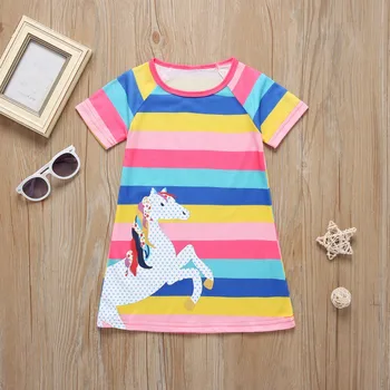 

Summer Baby Girl Dress Princess Toddler Cartoon Print Short Sleeve Patchwork Design Dresses for Girls 3 colors New