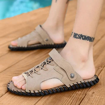 

Mens genuine leather Sandals outdoor High Quality Men's Garden Shoes Summer Sandals Breathable shoes Lightweight big size 48