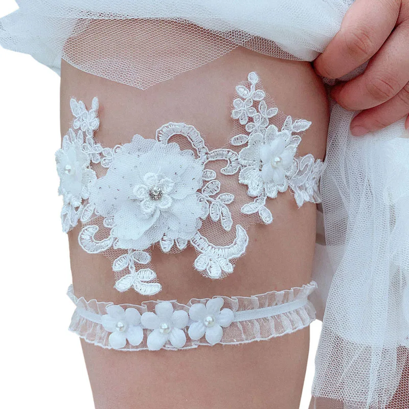 LW29 SLBRIDAL, сексуальный кружевной цветок, кристалл, стразы, жемчуг, свадебная подвязка, пояс для невесты, бедро, нога, кольцо Подвязки для женщин/невесты - Цвет: LW29