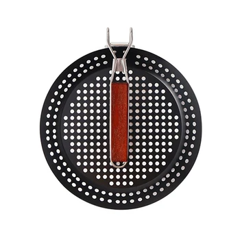 

Baking Outdoor Camping Seafood Folding Handle Grill Pan Perforated Round Pizza Non Stick Kitchen Tool Multifunctional BBQ Frying