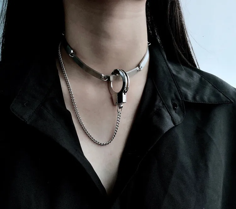 Панк наручник цепи ожерелье повседневное рок серебро короткое ожерелье унисекс