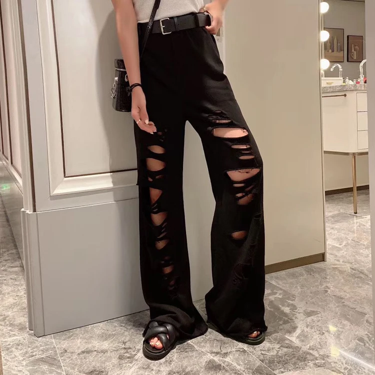 Vefadisa 6 Style Women Holes Wide Leg Pants 2020 Summer Women High Waist Straight Pants Female Plus Size Slim Pants ZQY242B