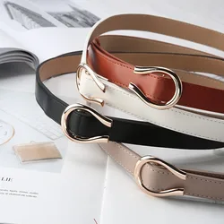New PU Leather Thin Belt For Women Designer Metal Horseshoe Buckle Waist Strap Female Jeans Dress Trouser Decorative Waistband
