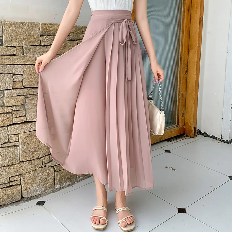 

Make new summer han edition chiffon with organ pressure plait wide-legged pants leisure trousers nine minutes of pants