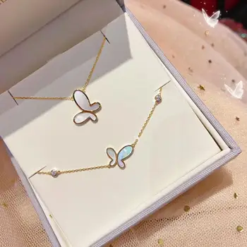 

18K Gold Butterfly Necklace White Fritillary Malachite Fine Jewelry Break the Cocoon into Butterfly Necklace Bracelet Set