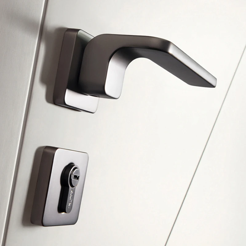  1 Set Square Split Door Handle Nordic Style Zinc Alloy Door Lock with Lock Accessories for Interior - 33049675478