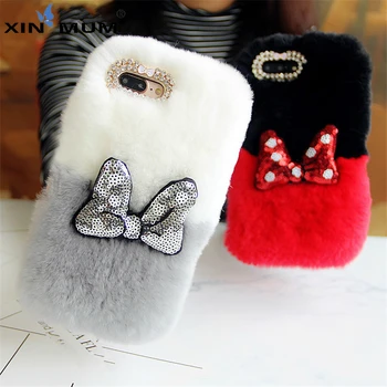 

Cute Bowknot Case For Xiaomi 8 9 SE 5X 6X MAX3 Redmi 6A 8A Note 8 7 6 5A Fluffy Rabbit Hair Fur Case Warm Bling Soft Phone Case