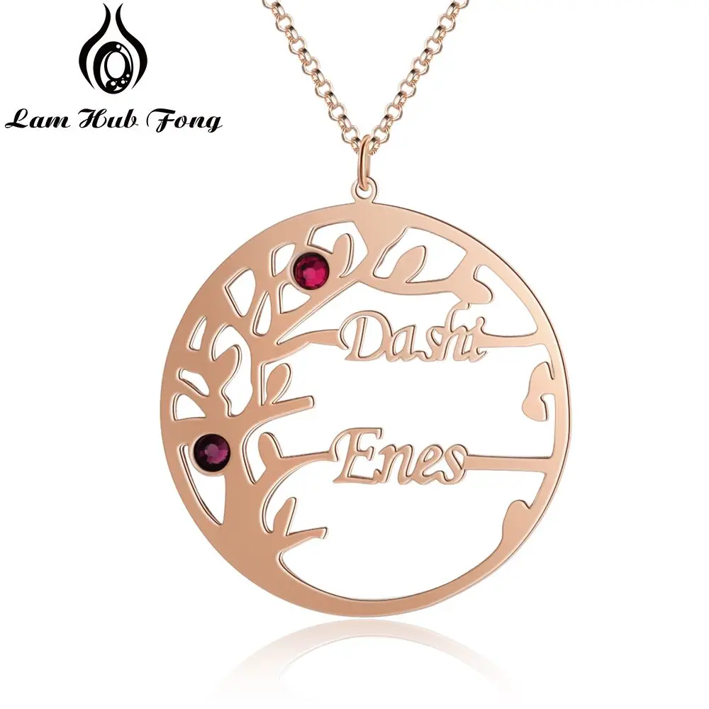Rose Gold Color 925 пробы Серебряное Древо жизни ожерелье индивидуальное семейное ожерелье заказное имя камень ювелирные украшения(Lam Hub Fong - Цвет камня: Rose Gold Color