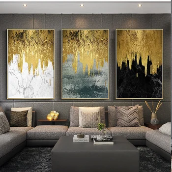 

Modular Wall Artwork Canvas Paintings Pictures 3 Panel Golden Abstract Prints Poster Spray Home Decoration For Living Room Frame
