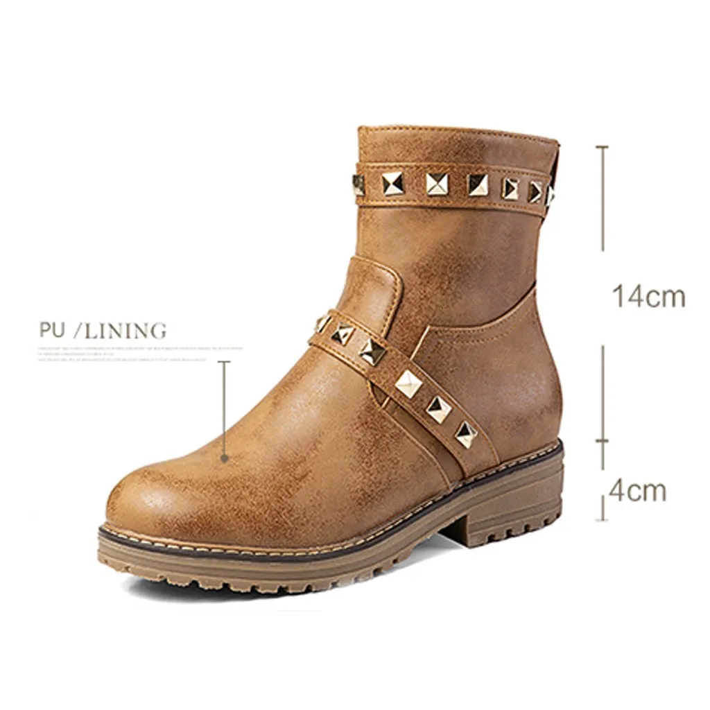 SAGACE Size35-43 ремень мотоботы для Для женщин заклепки модные с круглым носком Винтаж Тэтчер ботинки Дамская обувь