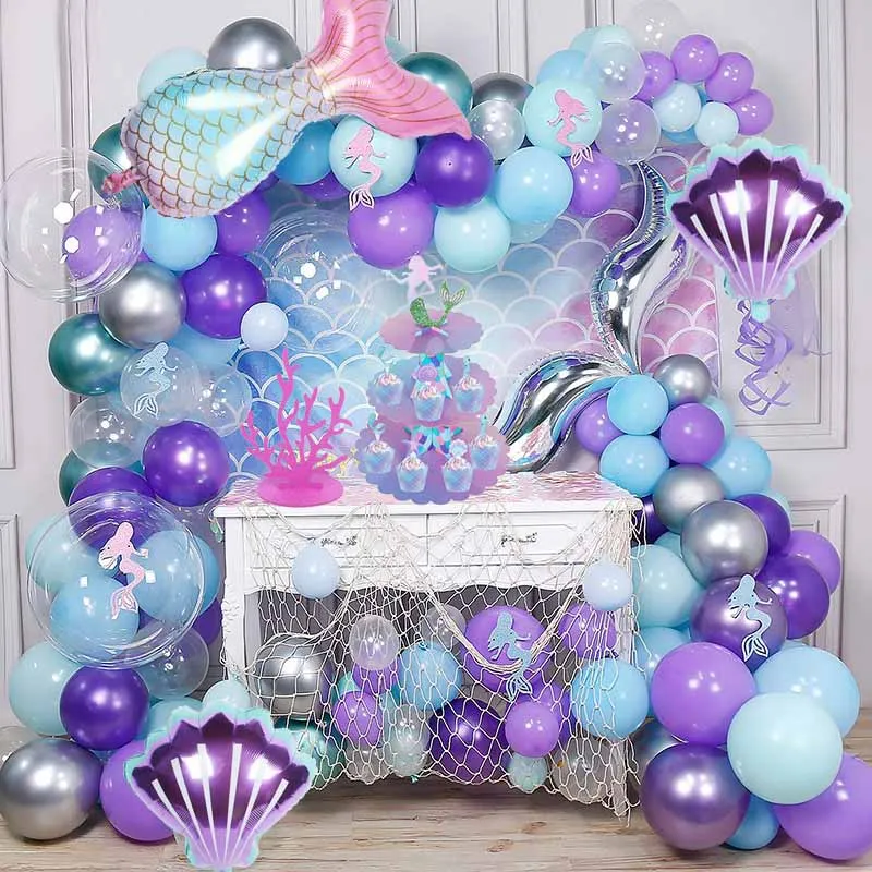 Decorazioni Per Feste Di Compleanno Sirenetta Decorazioni Per Feste Palloncini Cake Topper Stoviglie Usa E Getta Per Sirena Baby Shower Forniture