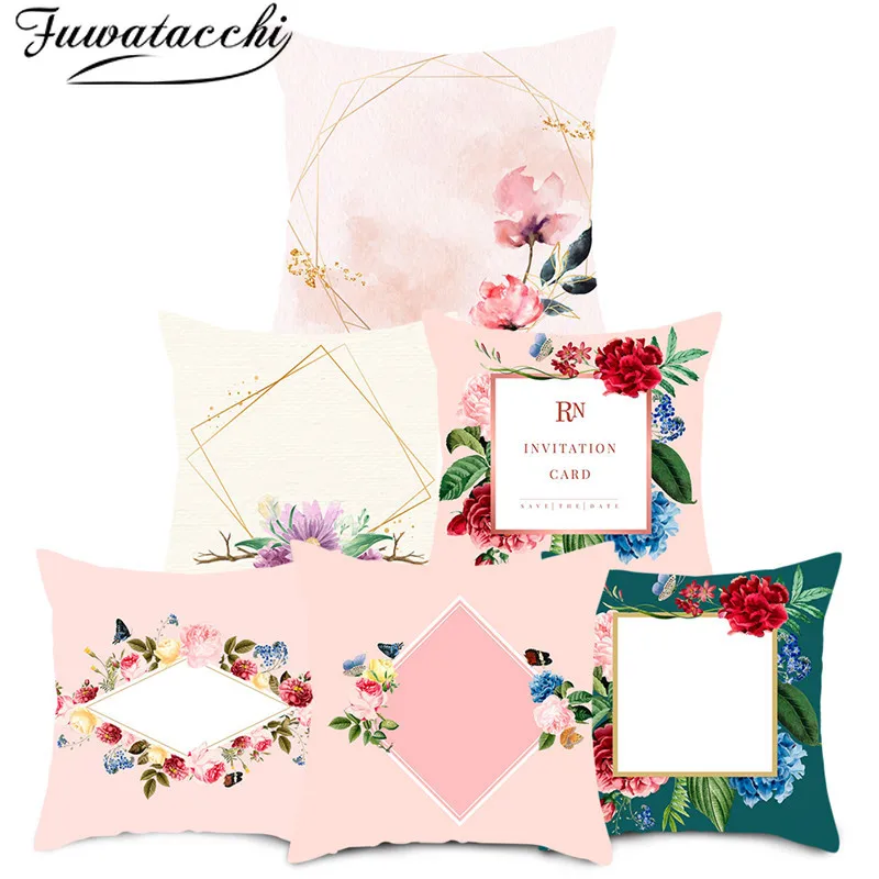 

Fuwatacchi Pink Pattern Pillow Covers Merry Christmas Gift Cushion Cover for Home Sofa Decorative Throw Pillowcase 45*45cm