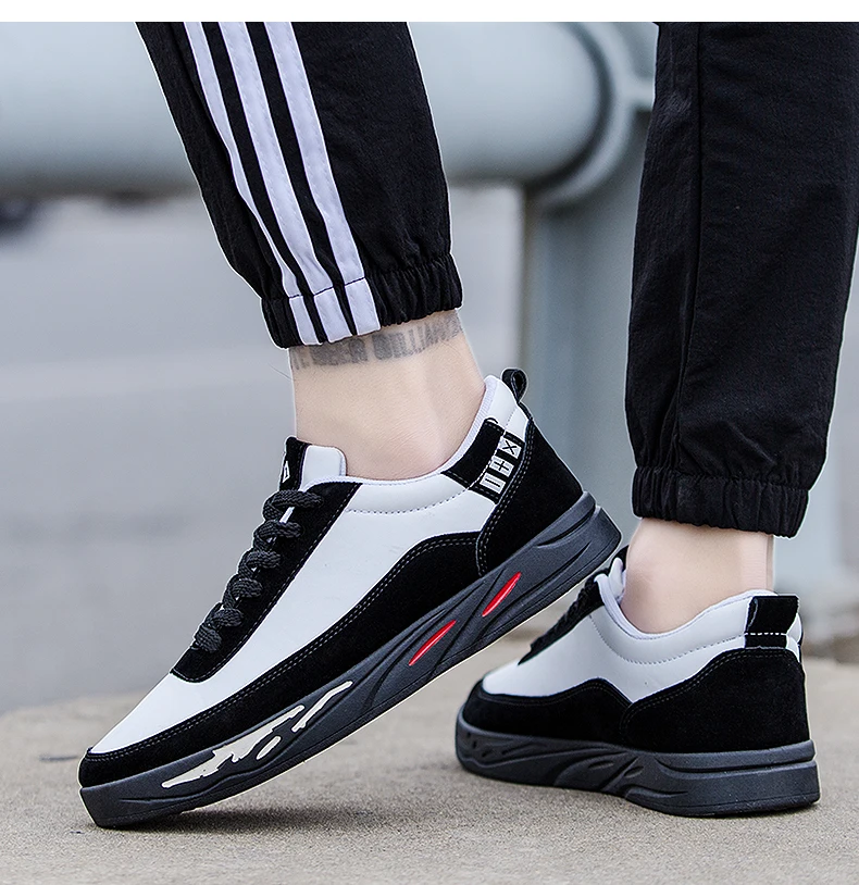 Fashion Casual Shoes Men Sports Shoes Flat Shoes Leather Shoes Patchwork Male Vulcanized Shoes Outdoor Shoe Lace-Up Sneakers New