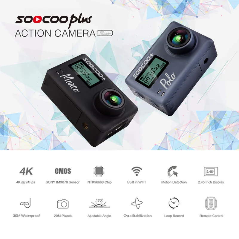 Спортивная Экшн камера SOOCOO с Wi Fi 4K 24 кадра/с 20 МП голосовое управление Gryo микрофон
