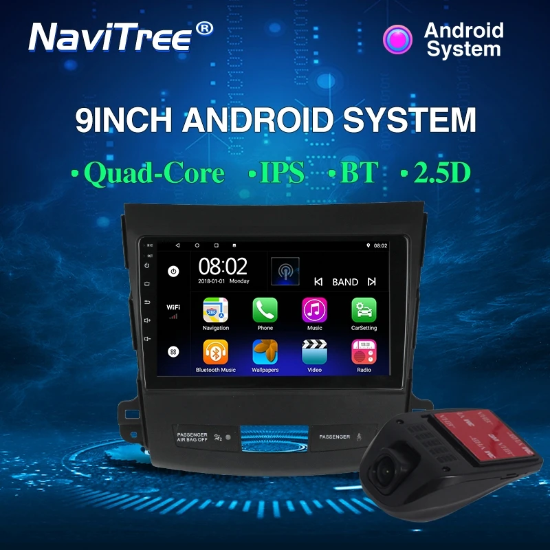 DVD DVR NaviTree 9 дюймов ips 1024*600 Android 9,0 автомобильный радио мультимедиа для Mitsubishi Outlander xl 2 2005-2011 bluetooth FM usb заднего вида - Цвет: DVD DVR