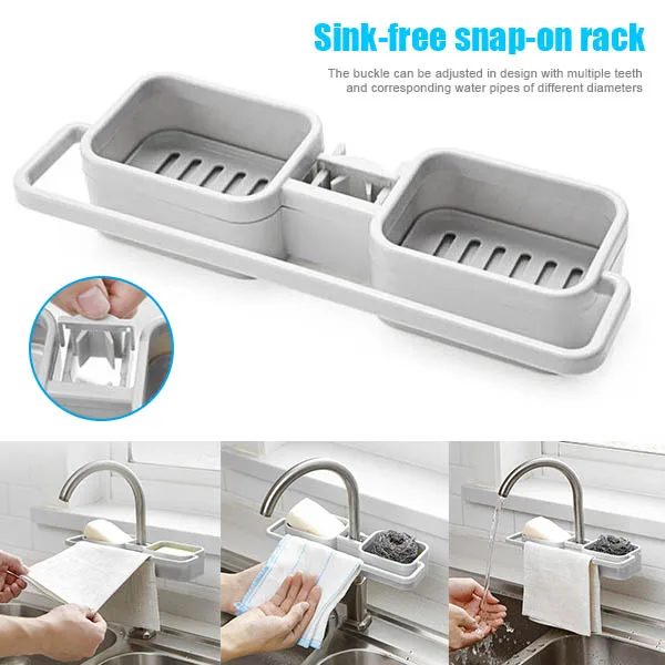 Storage Organizer for Kitchen Sink Faucet Sponge Soap Cloth Drain Rack Holder Shelf No Drills Required QJS Shop