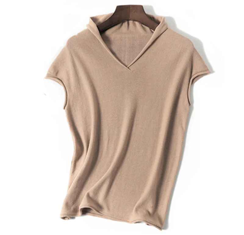 Женская футболка с коротким рукавом, летняя новинка, свободный большой размер, v-образный вырез, тонкие топы, футболка, сплошной цвет, повседневная трикотажная футболка для женщин