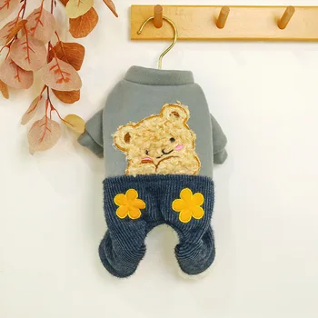 

Autumn and Winter Four-Legged Thick Warm Pet Jumpsuit Flower Printed Bearshape Green Color Clothes for Dogs Roupa De Cachorro