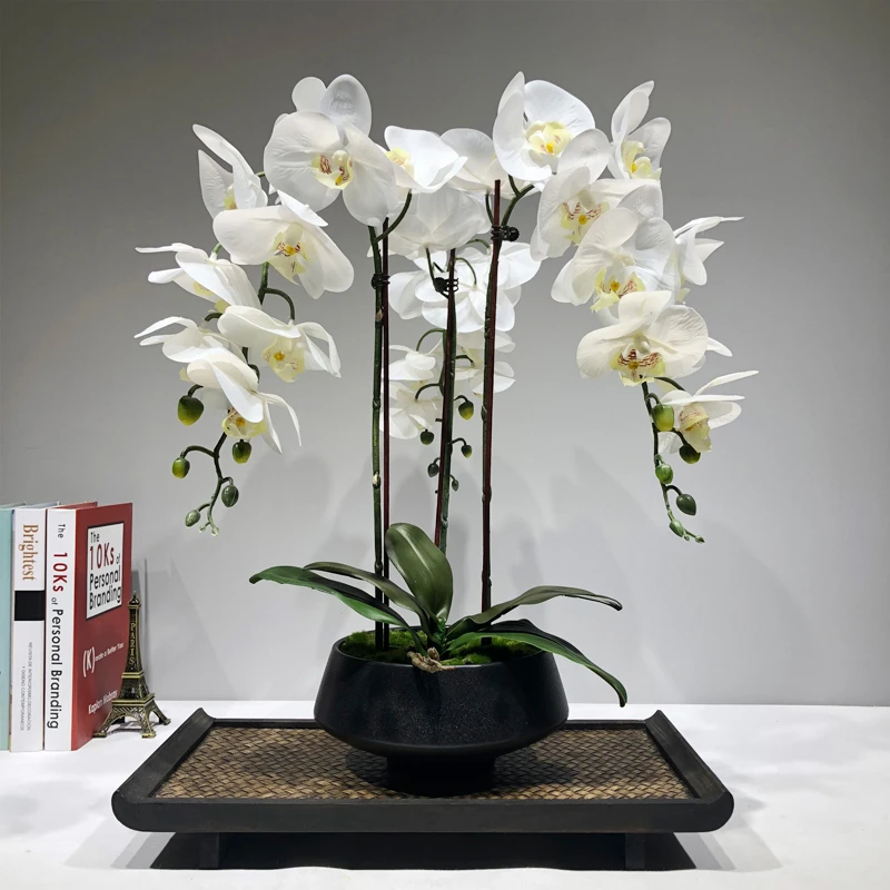 Large Artificial Orchid Flower Arrangement Pu Real Touch Hand Feeling Floor Table Decoration Home High Quality Bouquet No Vase Artificial Dried Flowers Aliexpress