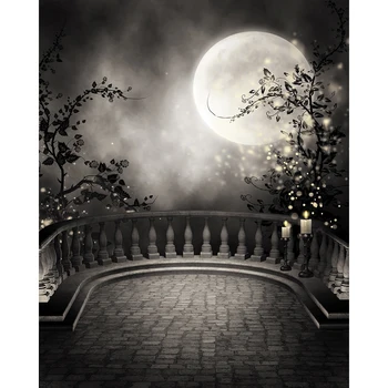 

Halloween Backdrop Ancient Castle Candles Flowers moon Photography Background Vinyl Cloth Customize for Photo Studio
