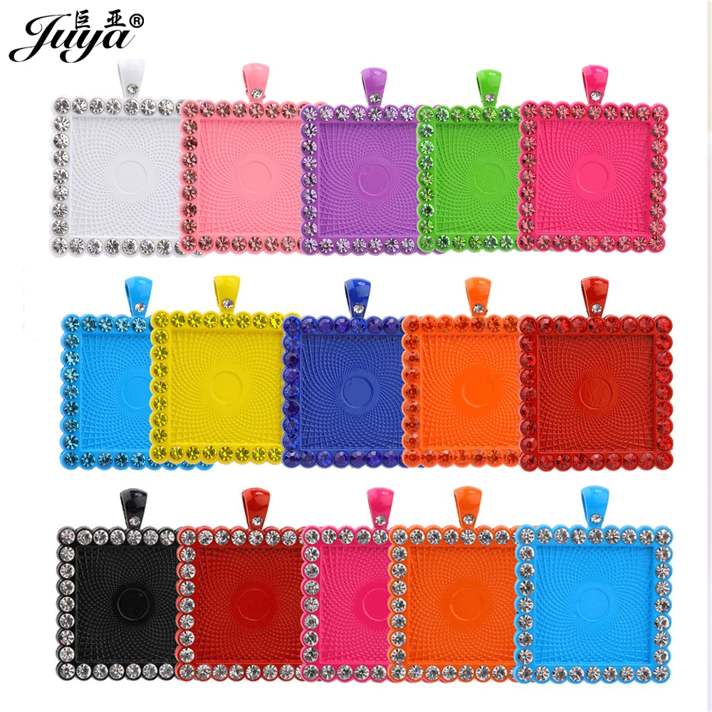 20PCS Black Rhinestone Pendant Base 25mm Alloy Cabochon Tray For Necklaces Keychains DIY Jewelry Making Components Findings
