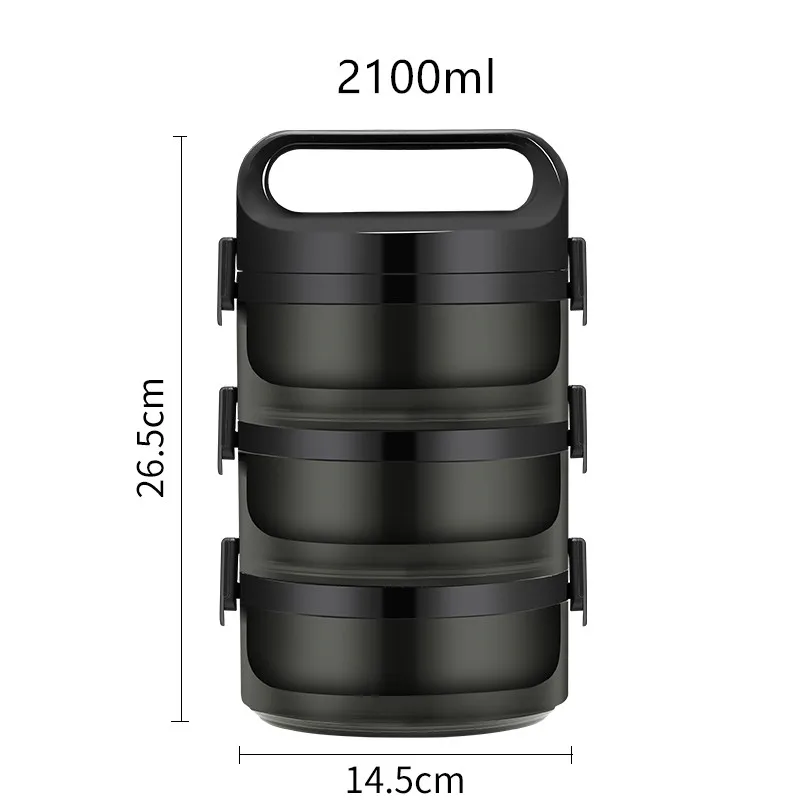 Большая емкость Ланч-бокс из нержавеющей стали герметичная 1-3 слоя Тепловая порционная коробка Bento для хранения еды контейнер Ланчбокс - Цвет: 3 Layer Black